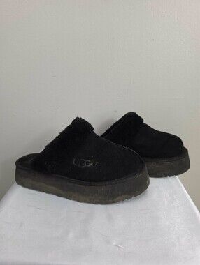 UGG Black Suede Fur-Lined Slip-On Clogs